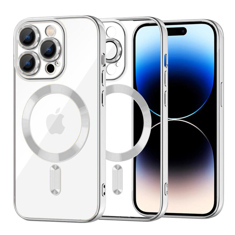 Husa premium iPhone 14 Pro Techsuit Luxury Crystal MagSafe, argintiu