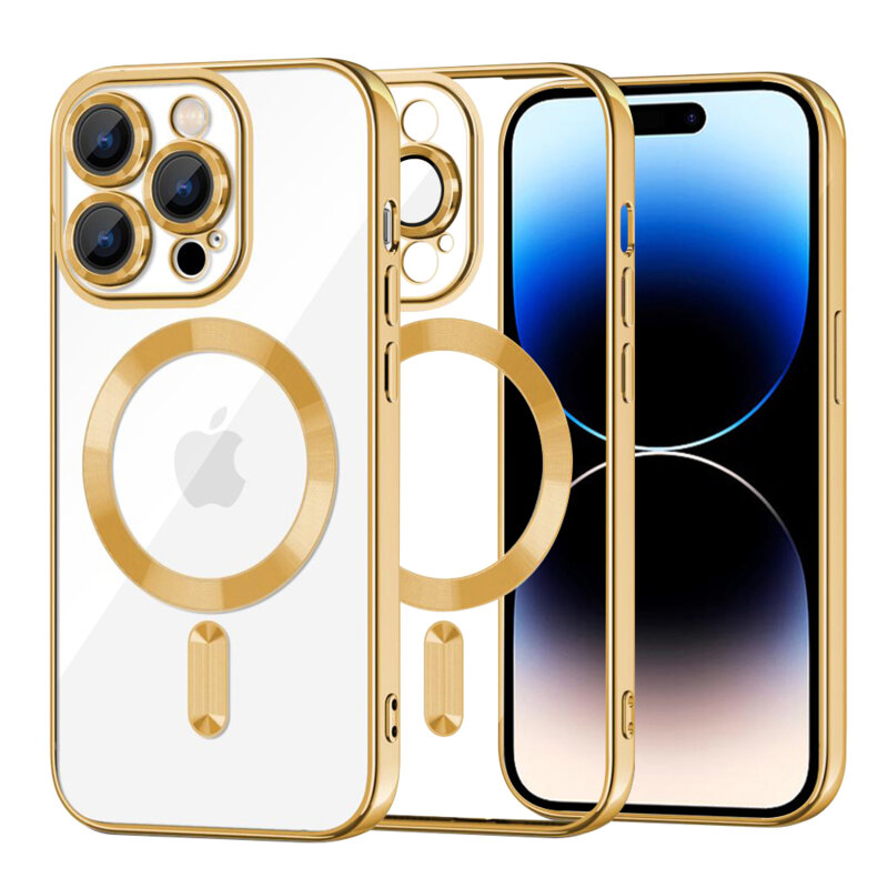 Husa premium iPhone 14 Pro Techsuit Luxury Crystal MagSafe, auriu