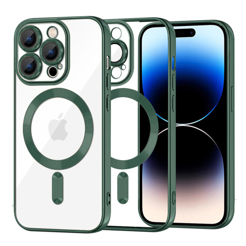 Husa premium iPhone 14 Pro Techsuit Luxury Crystal MagSafe, verde inchis