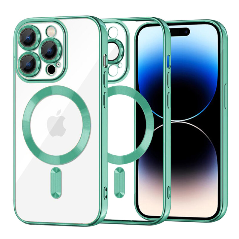 Husa premium iPhone 14 Pro Techsuit Luxury Crystal MagSafe, verde deschis