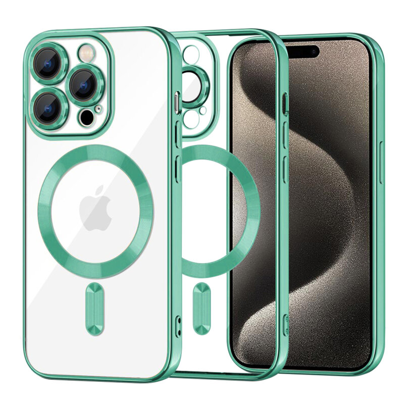 Husa premium iPhone 15 Pro Max Techsuit Luxury Crystal MagSafe, verde deschis