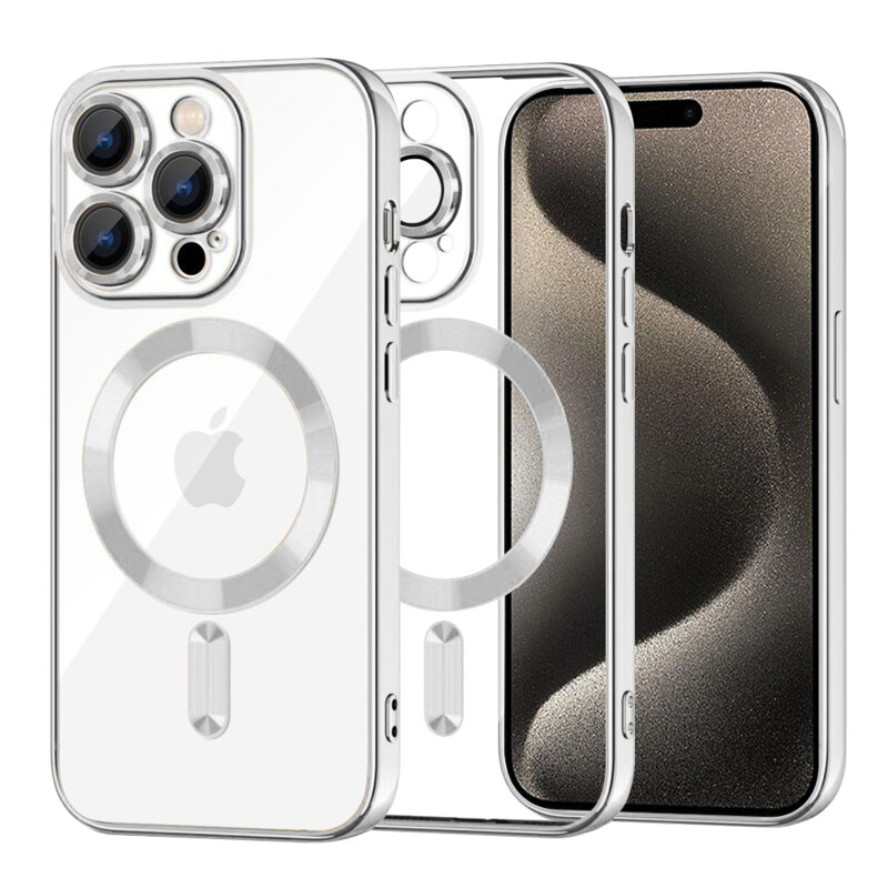 Husa premium iPhone 15 Pro Max Techsuit Luxury Crystal MagSafe, argintiu