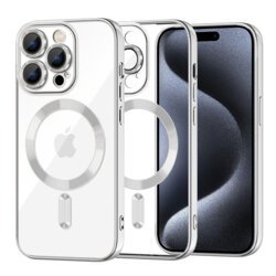 Husa premium iPhone 15 Pro Techsuit Luxury Crystal MagSafe, argintiu