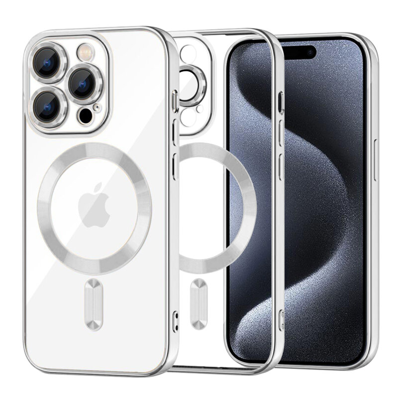 Husa premium iPhone 15 Pro Techsuit Luxury Crystal MagSafe, argintiu