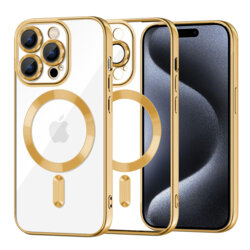 Husa premium iPhone 15 Pro Techsuit Luxury Crystal MagSafe, auriu