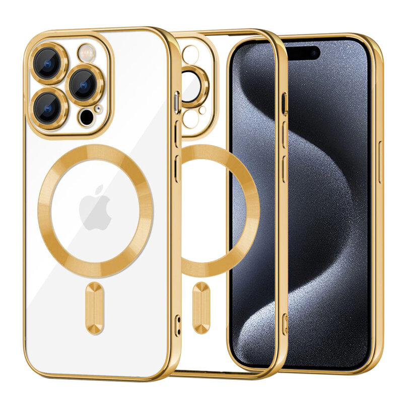 Husa premium iPhone 15 Pro Techsuit Luxury Crystal MagSafe, auriu