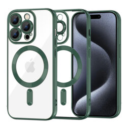 Husa premium iPhone 15 Pro Techsuit Luxury Crystal MagSafe, verde inchis