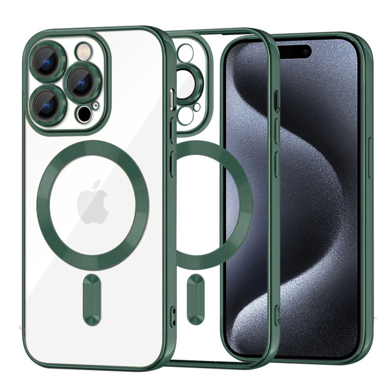 Husa premium iPhone 15 Pro Techsuit Luxury Crystal MagSafe, verde inchis