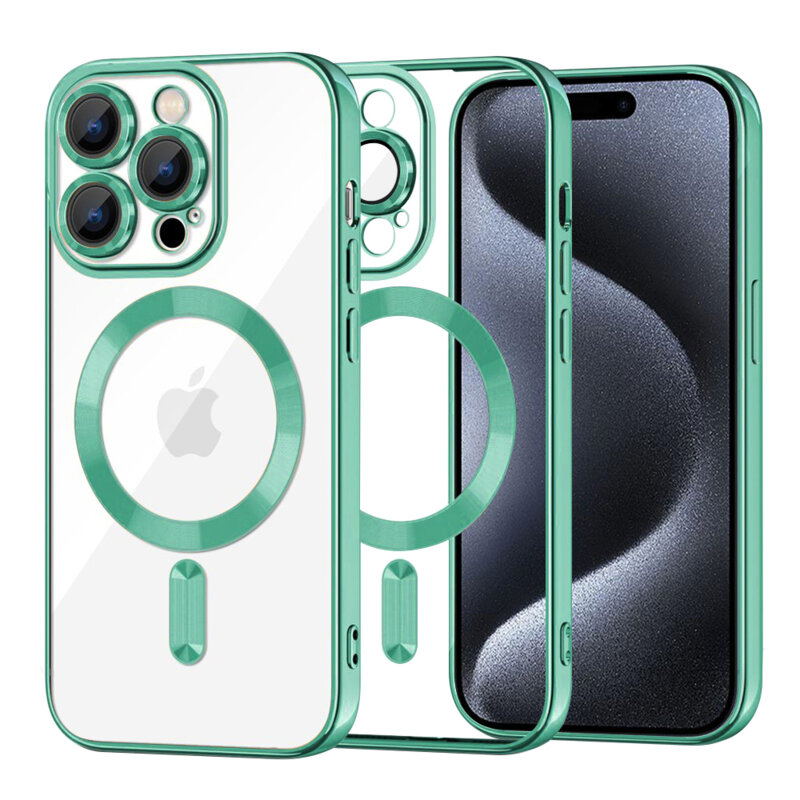 Husa premium iPhone 15 Pro Techsuit Luxury Crystal MagSafe, verde deschis