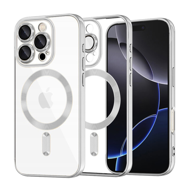 Husa premium iPhone 16 Pro Max Techsuit Luxury Crystal MagSafe, argintiu