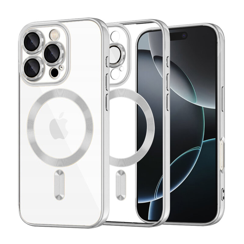 Husa premium iPhone 16 Pro Techsuit Luxury Crystal MagSafe, argintiu