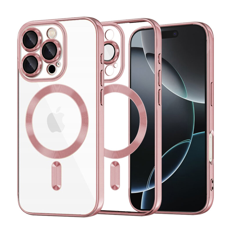 Husa premium iPhone 16 Pro Techsuit Luxury Crystal MagSafe, roz