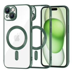 Husa premium iPhone 15 Plus Techsuit Luxury Crystal MagSafe, verde inchis