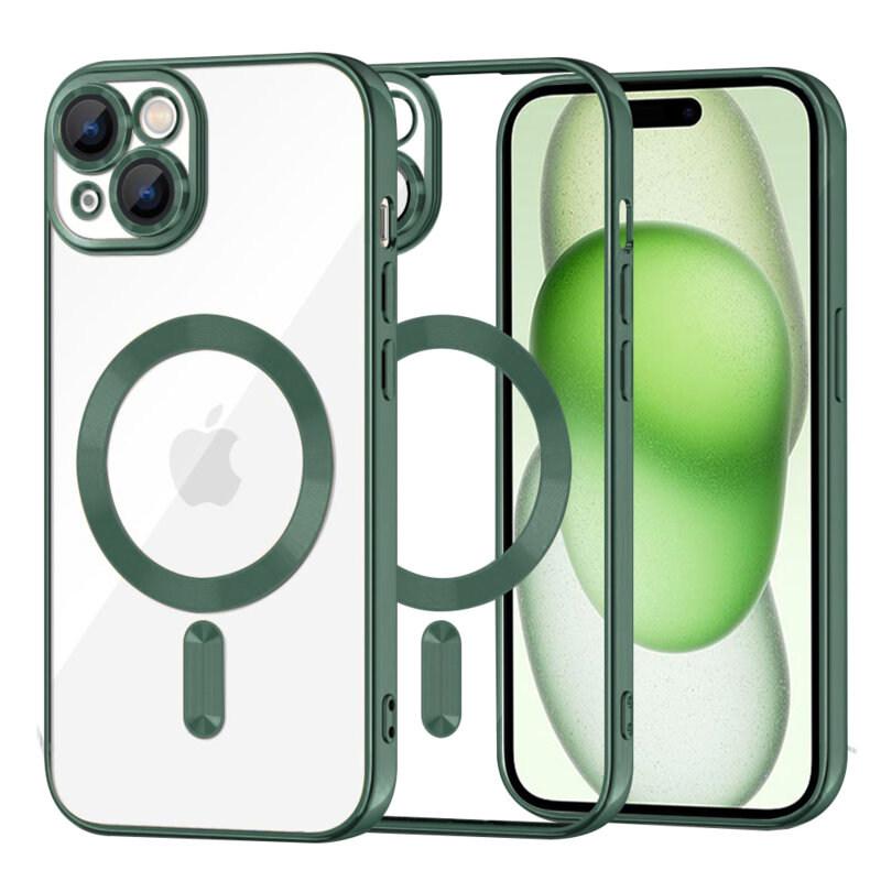 Husa premium iPhone 15 Plus Techsuit Luxury Crystal MagSafe, verde inchis