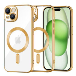 Husa premium iPhone 15 Plus Techsuit Luxury Crystal MagSafe, auriu