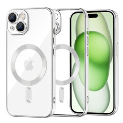 Husa premium iPhone 15 Plus Techsuit Luxury Crystal MagSafe, argintiu