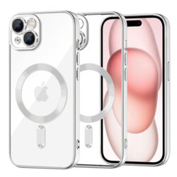 Husa premium iPhone 15 Techsuit Luxury Crystal MagSafe, argintiu