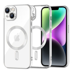 Husa premium iPhone 14 Techsuit Luxury Crystal MagSafe, argintiu