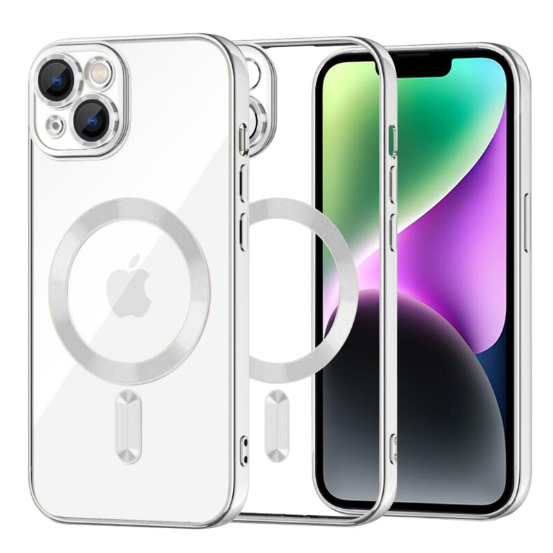 Husa premium iPhone 14 Techsuit Luxury Crystal MagSafe, argintiu