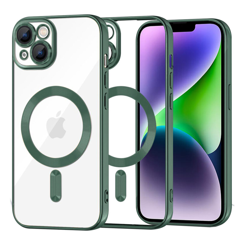 Husa premium iPhone 14 Plus Techsuit Luxury Crystal MagSafe, verde inchis
