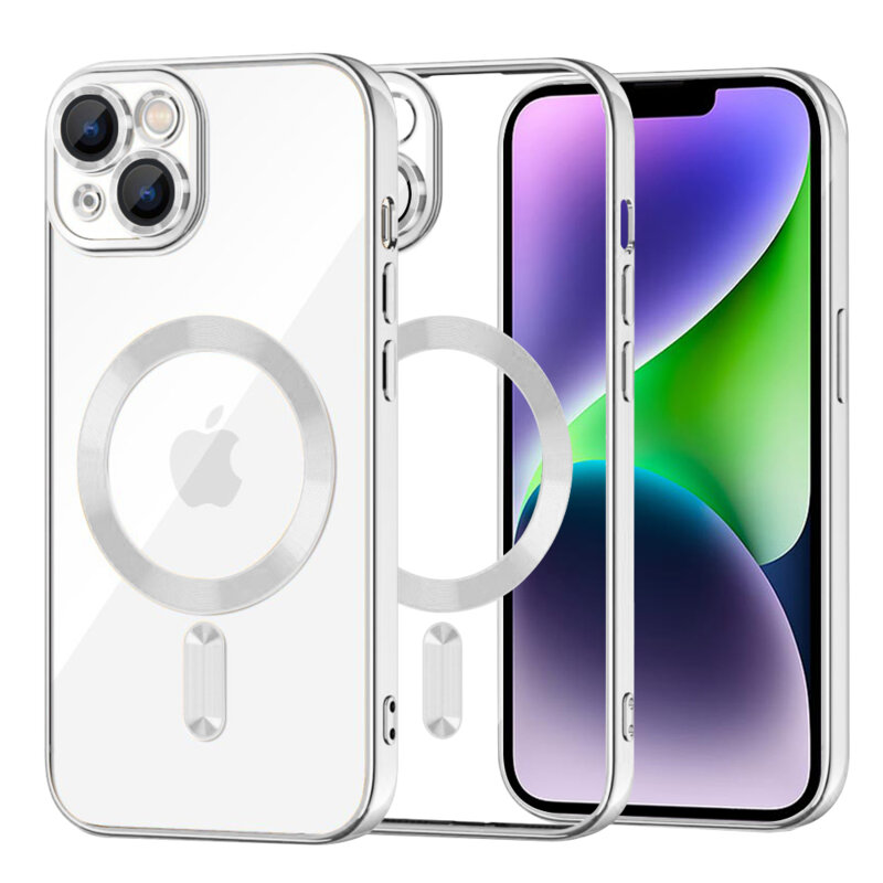 Husa premium iPhone 14 Plus Techsuit Luxury Crystal MagSafe, argintiu