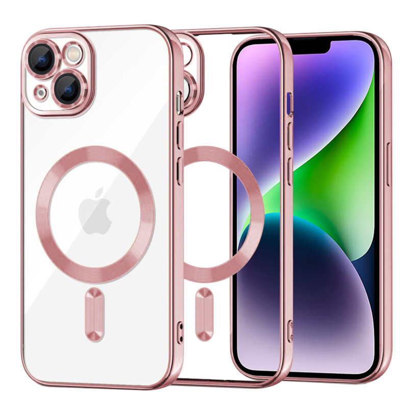 Husa premium iPhone 14 Plus Techsuit Luxury Crystal MagSafe, roz