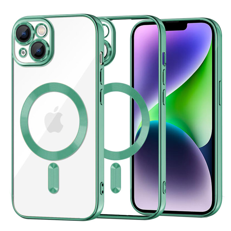 Husa premium iPhone 14 Plus Techsuit Luxury Crystal MagSafe, verde deschis