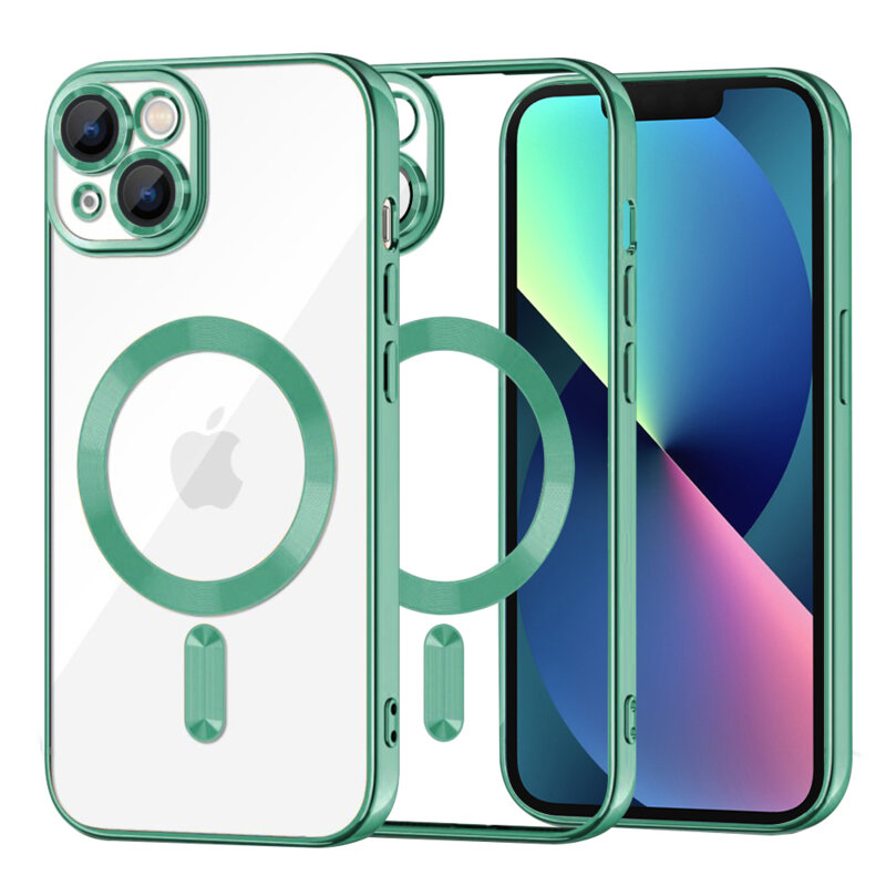 Husa premium iPhone 13 Techsuit Luxury Crystal MagSafe, verde deschis