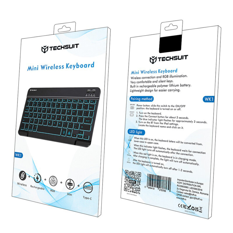 Mini tastatura wireless cu lumini RGB Techsuit WK1, negru