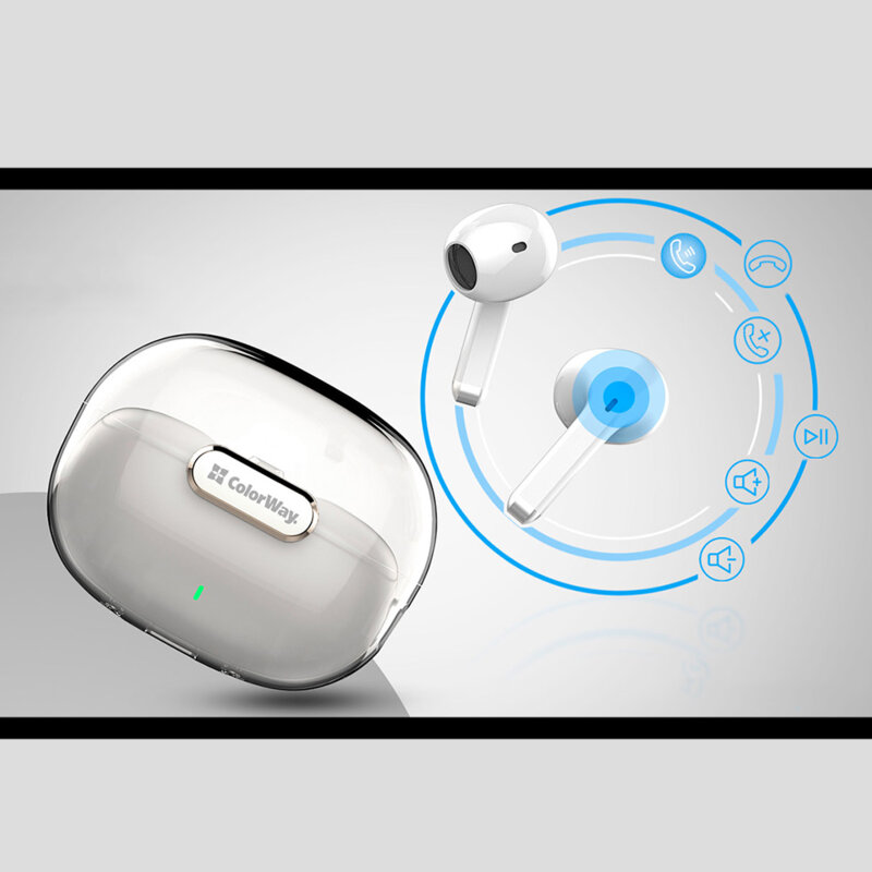 Casti Bluetooth cu buton touch, microfon ColorWay Slim TWS-2, alb