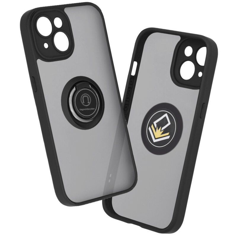 Husa iPhone 15 Techsuit Glinth cu inel suport stand magnetic, negru