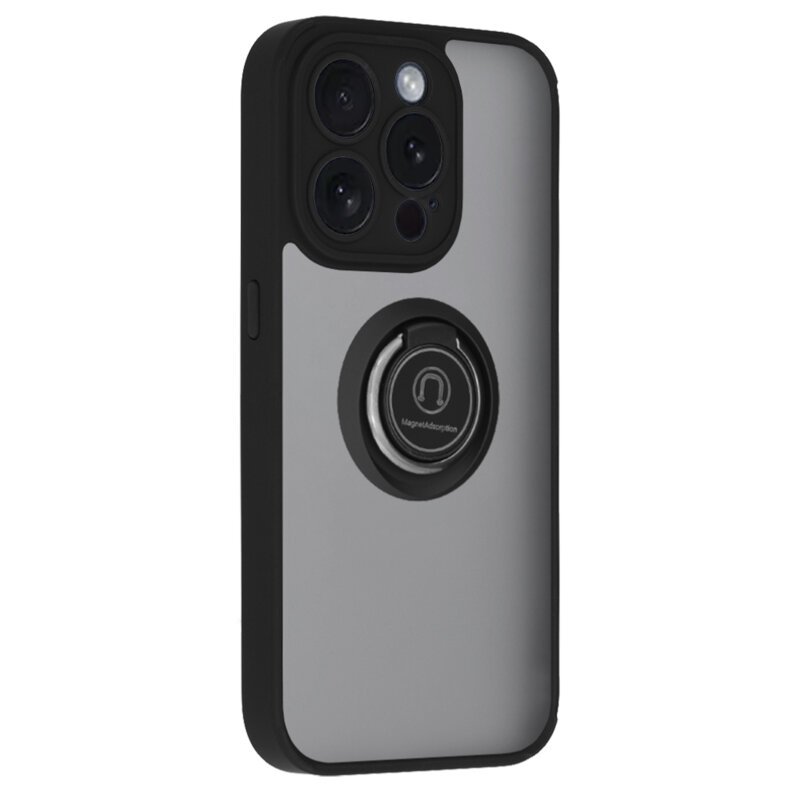 Husa iPhone 15 Pro Techsuit Glinth cu inel suport stand magnetic, negru