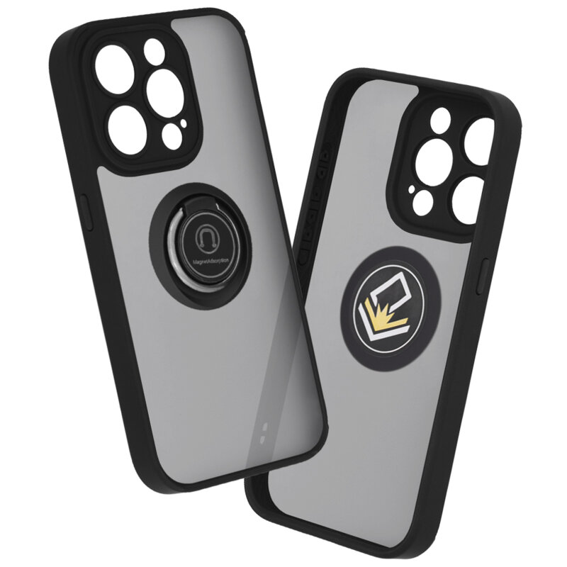 Husa iPhone 15 Pro Techsuit Glinth cu inel suport stand magnetic, negru