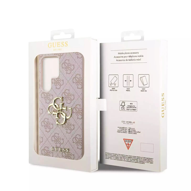 Husa originala Guess Samsung Galaxy S23 Ultra Hardcase 4G Big Metal Logo, roz, GUHCS23L4GMGPI