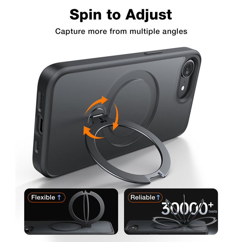 Husa iPhone 16e Torras Ostand Spin MagSafe Series, negru