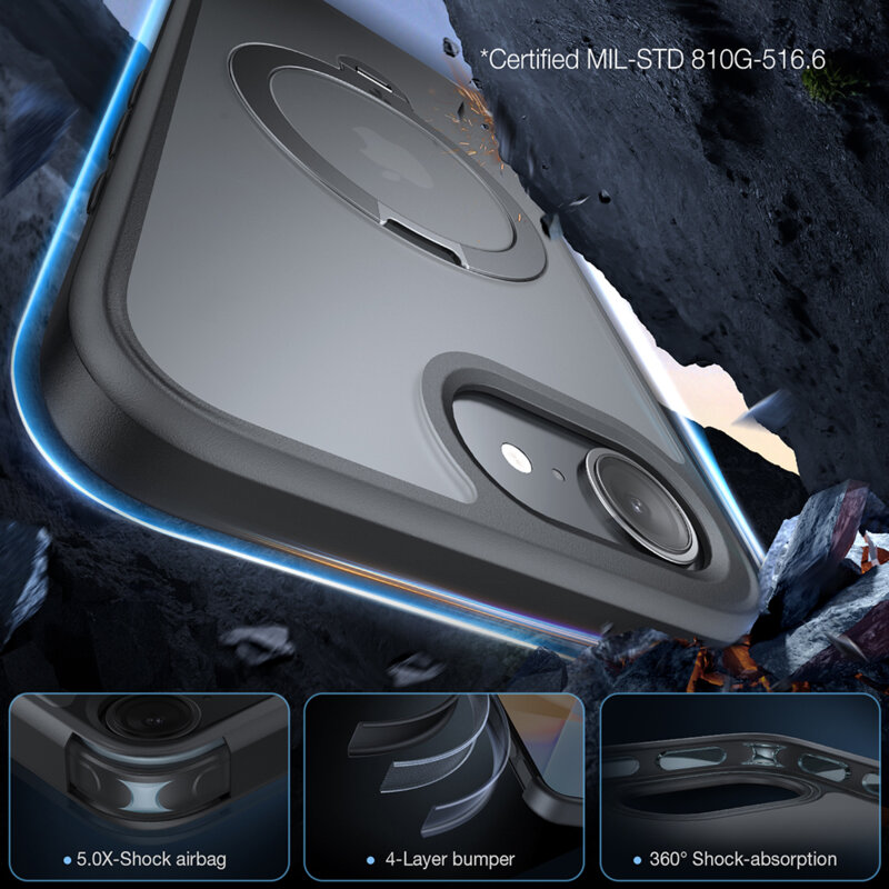 Husa iPhone 16e Torras Ostand Spin MagSafe Series, negru