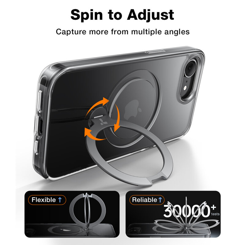 Husa iPhone 16e Torras Ostand Spin MagSafe Series, transparenta