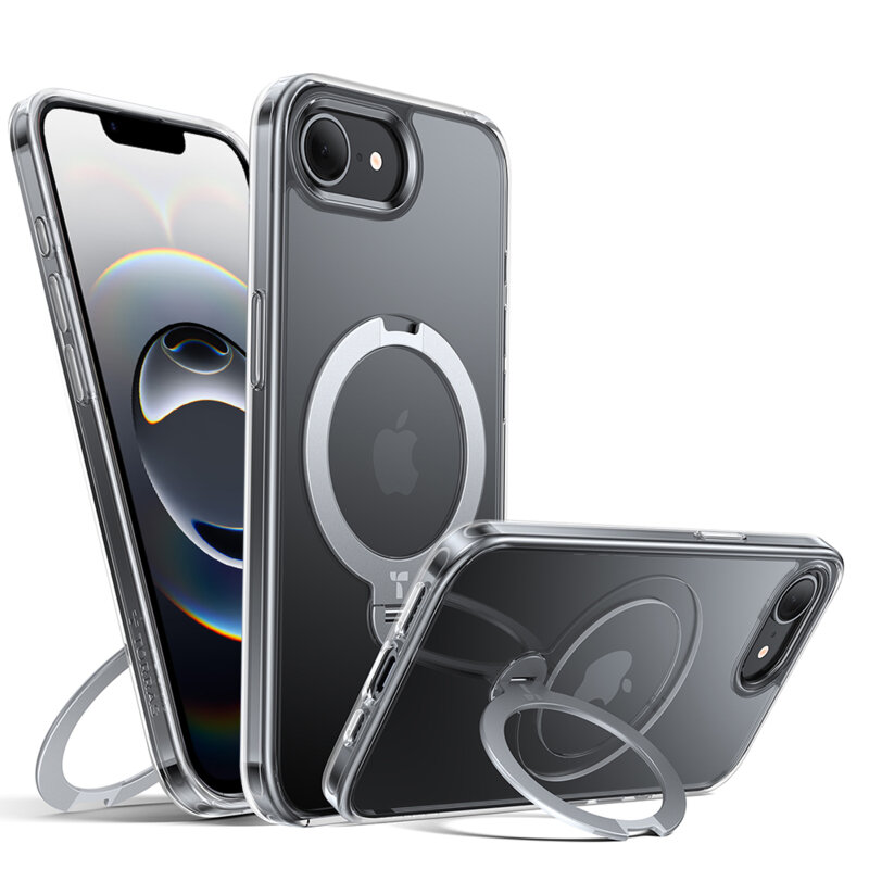 Husa iPhone 16e Torras Ostand Spin Series, transparenta