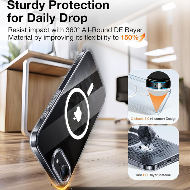 Husa iPhone 16e Torras OriginFit-Mag Series, transparent