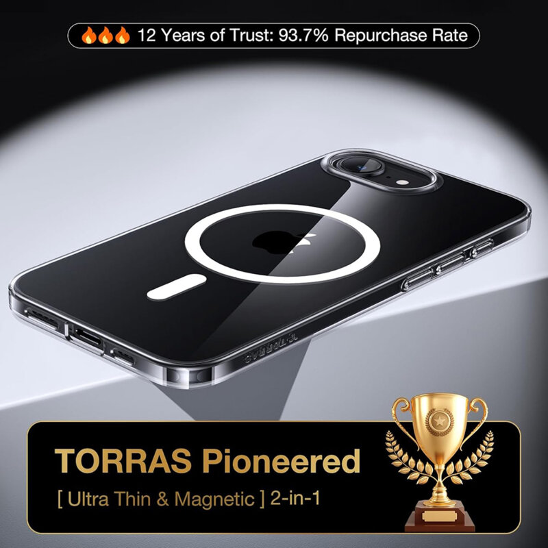 Husa iPhone 16e Torras OriginFit-Mag Series, transparent