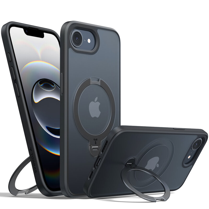 Husa iPhone 16e Torras Ostand Spin Series, negru