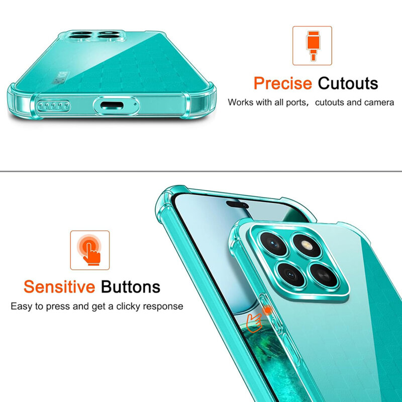 Husa Honor X8c Techsuit Shockproof Clear Silicone, transparenta