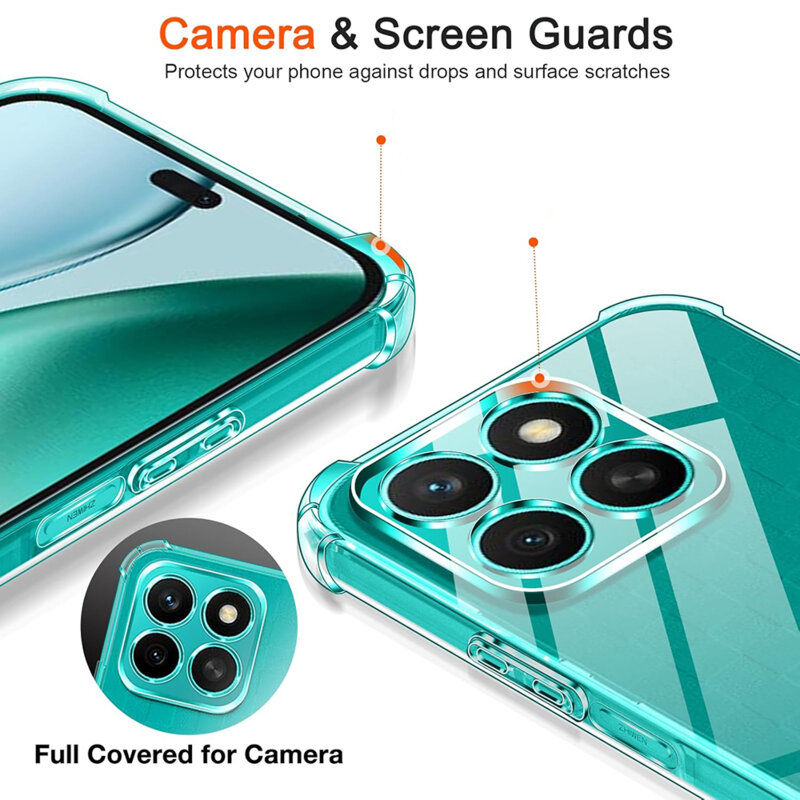 Husa Honor X8c Techsuit Shockproof Clear Silicone, transparenta