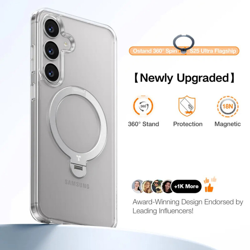 Husa Samsung Galaxy S25 Plus Torras Ostand Spin MagSafe Series, transparenta