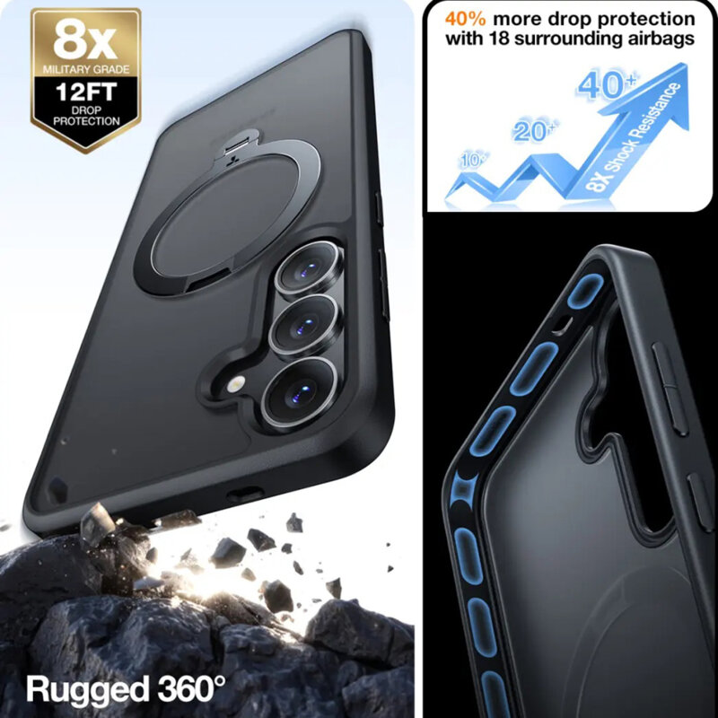 Husa Samsung Galaxy S25 Torras Ostand Spin MagSafe Series, negru