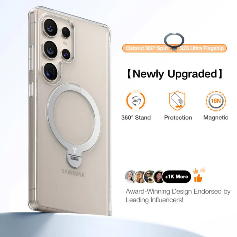 Husa Samsung Galaxy S25 Ultra Torras Ostand Spin MagSafe Series, transparenta