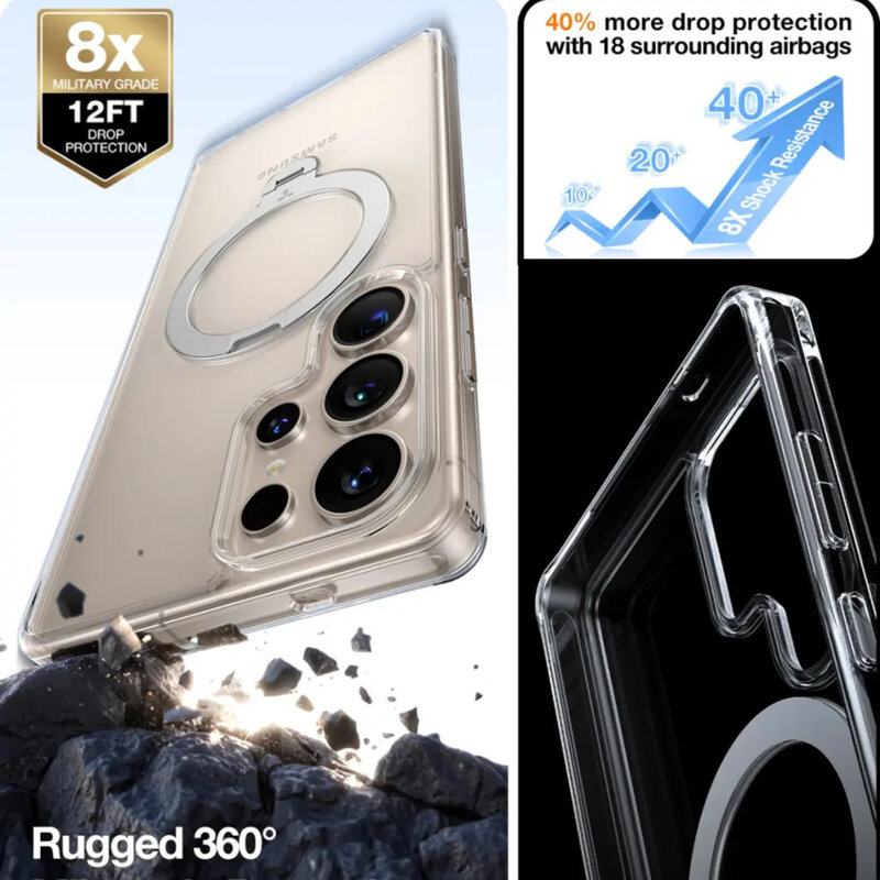 Husa Samsung Galaxy S25 Ultra Torras Ostand Spin MagSafe Series, transparenta