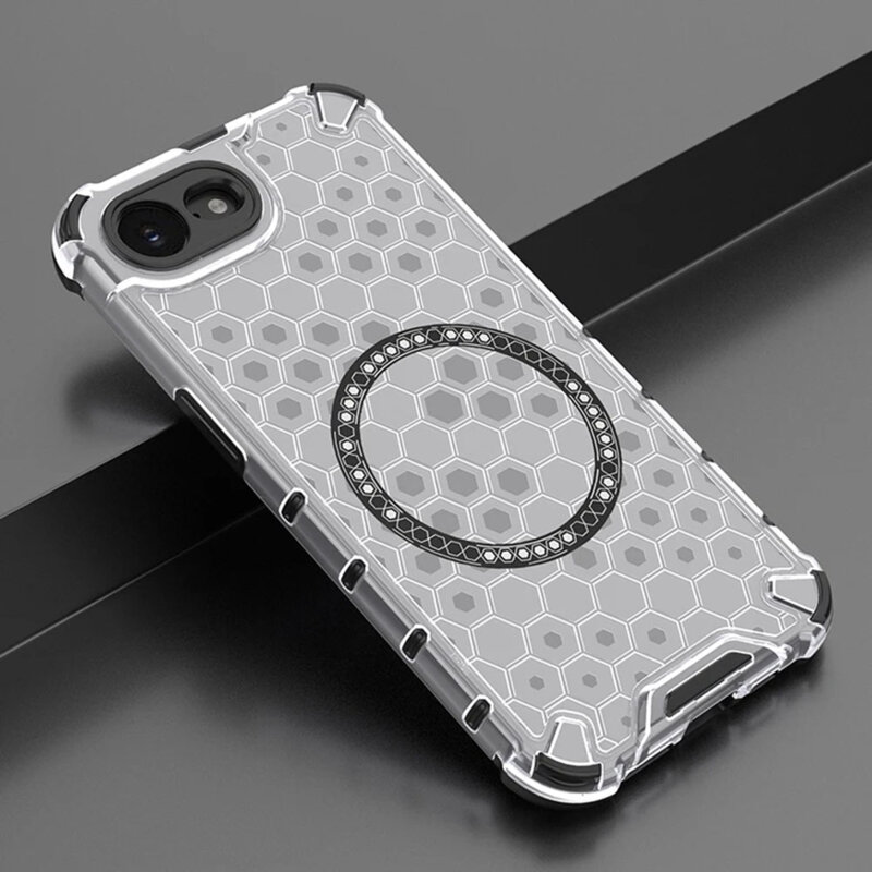 Husa transparenta iPhone 16e Techsuit HoneyComb Shield MagSafe, alb