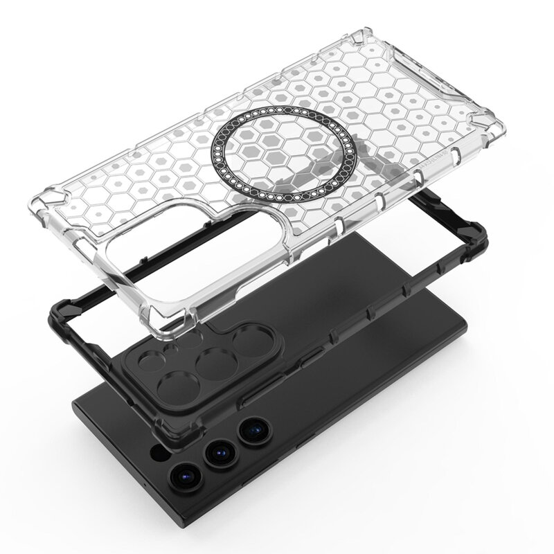 Husa transparenta Samsung Galaxy S24 Ultra Techsuit HoneyComb Shield MagSafe, alb