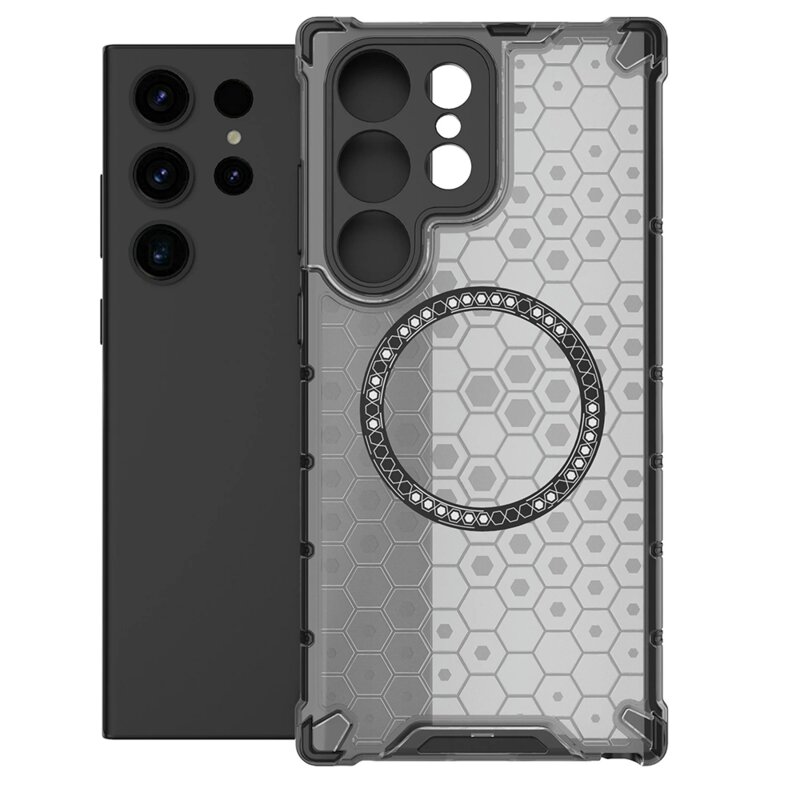 Husa transparenta Samsung Galaxy S24 Ultra Techsuit HoneyComb Shield MagSafe, negru